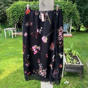 Victoria’s Secret Floral Satin Midi Skirt with Lace Trim - NWT - Sz M